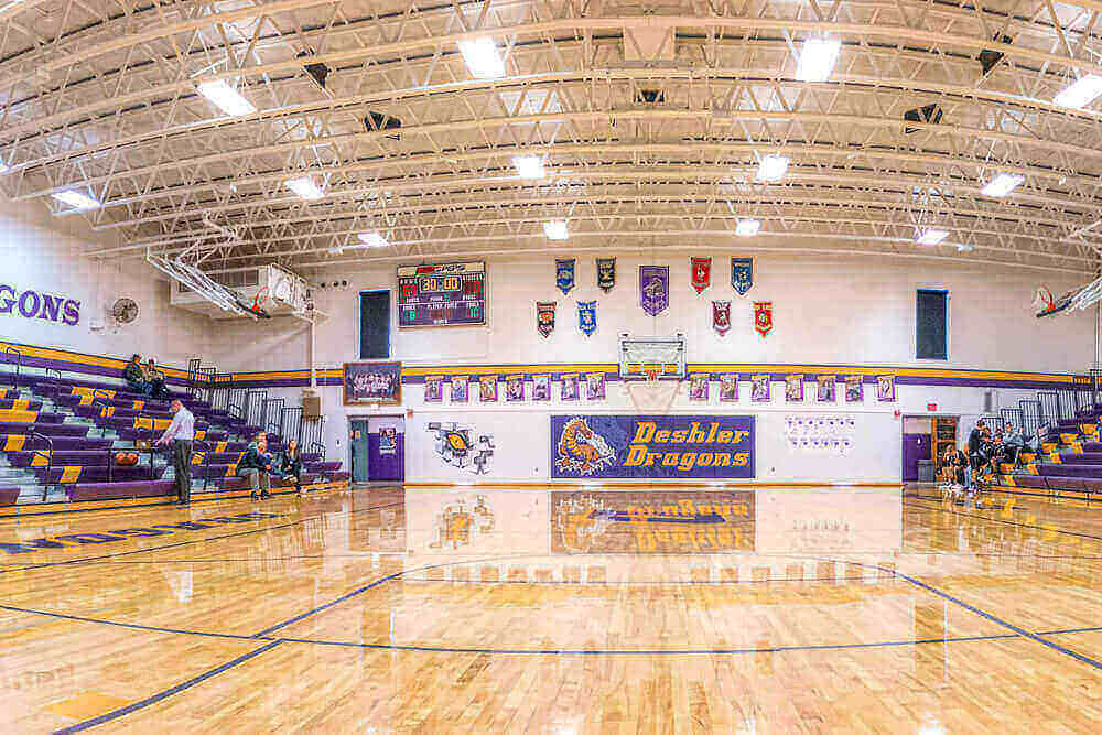 Inside of gym with Deshler Dragons